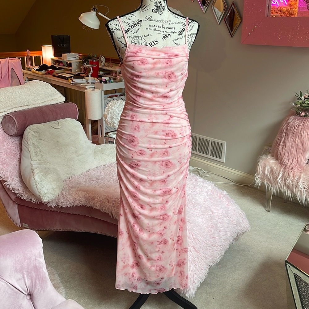 Brand New PINK 🌸Rose Rutched Dress By  SHEIN MOD
